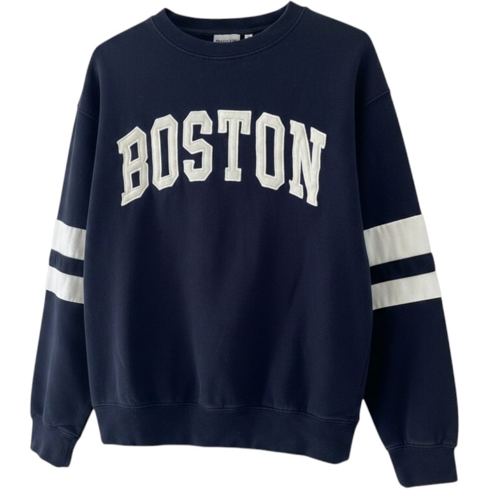 New York Popular Boston Navy Blue Crewneck Sweatshirt Collegiate Stripe Size S